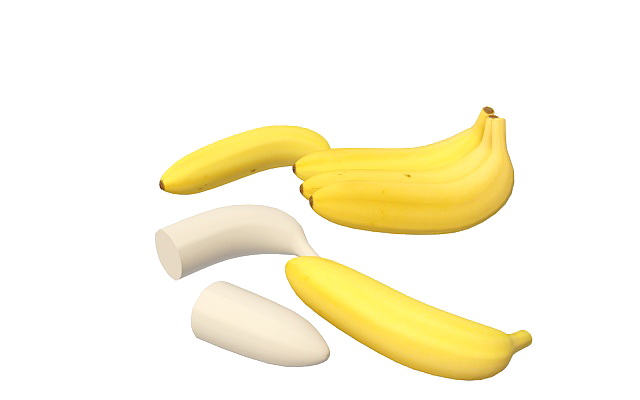 Yellow bananas with peeled banana 3d rendering