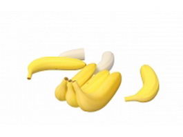 Yellow bananas with peeled banana 3d model preview