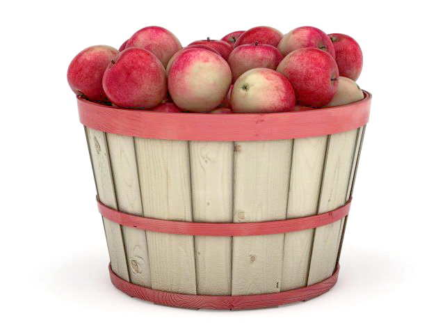 Apples in barrel basket 3d rendering