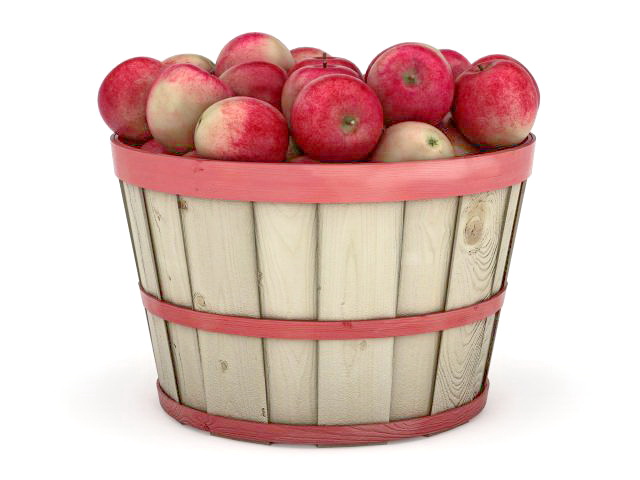 Apples in barrel basket 3d rendering