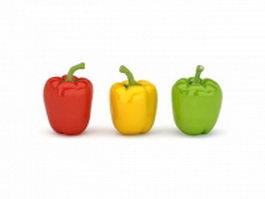 Green yellow and red peppers 3d model preview