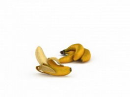 Banana fruit and peeled banana 3d model preview