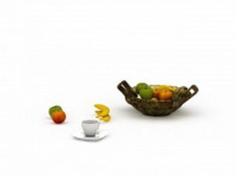 Fruit bowl and cup 3d model preview