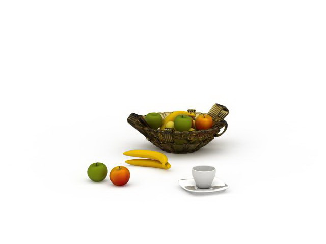 Fruit bowl and cup 3d rendering