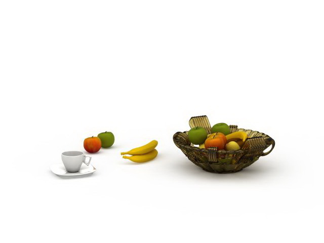 Fruit bowl and cup 3d rendering