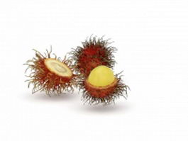 Unpeeled and peeled rambutan 3d model preview