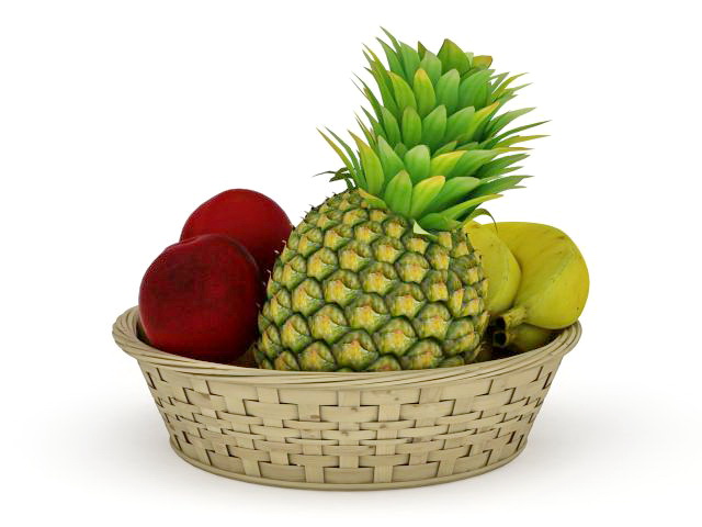 Fresh fruits basket 3d rendering