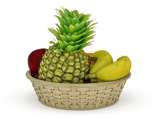 Fresh fruits basket 3d rendering
