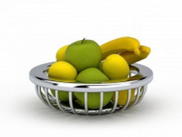 Fruits in metal basket 3d preview