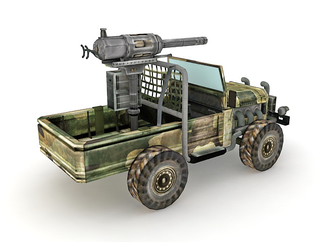 Machine gun truck 3d rendering