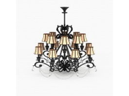 Antique cast iron chandelier with shades 3d model preview