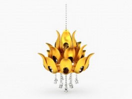 Gold lotus chandelier fixture 3d model preview