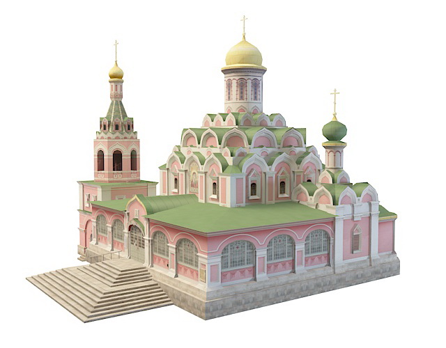 Kazan Cathedral in Moscow 3d rendering