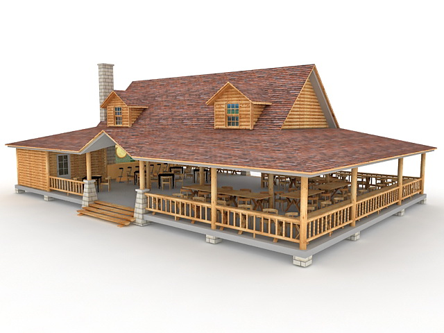 Village gift shop and restaurant building 3d rendering