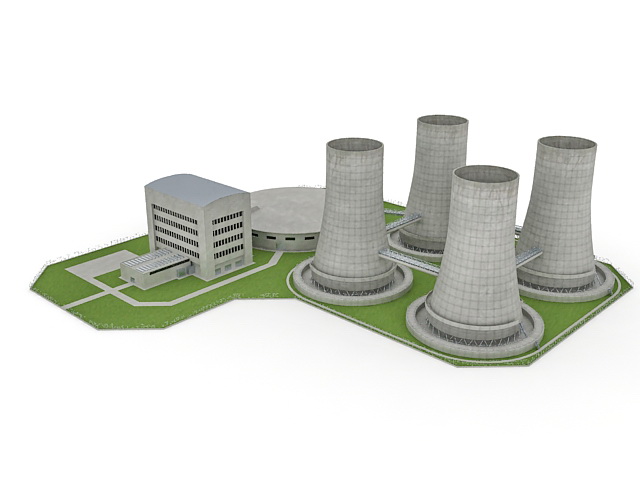 Nuclear power plant 3d rendering