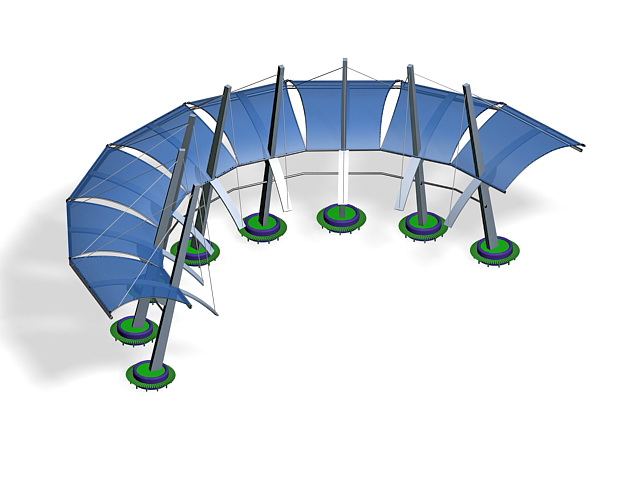 Curved tensile structure 3d rendering