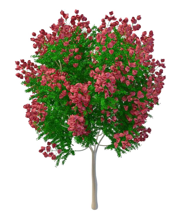 Artificial tree with red flowers 3d rendering