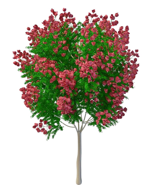 Artificial tree with red flowers 3d rendering