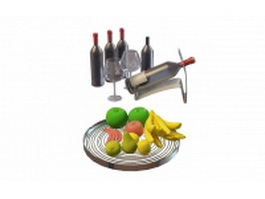 Fresh fruit and wine 3d model preview