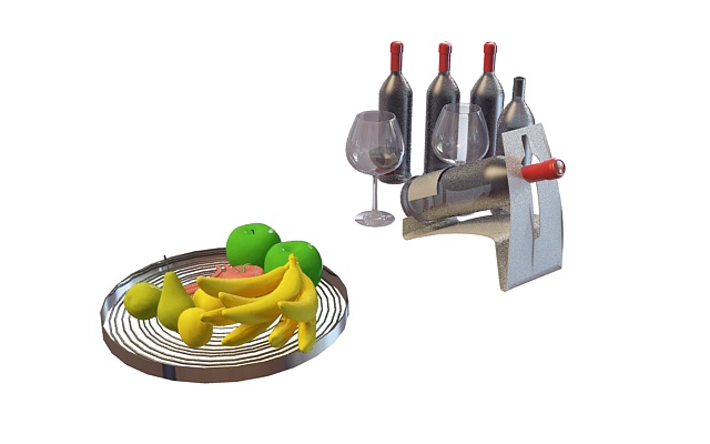 Fresh fruit and wine 3d rendering