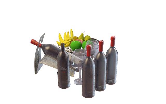 Fresh fruit and wine 3d rendering