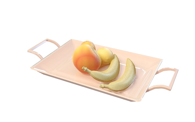 Banana apple on plate 3d rendering