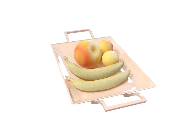 Banana apple on plate 3d rendering