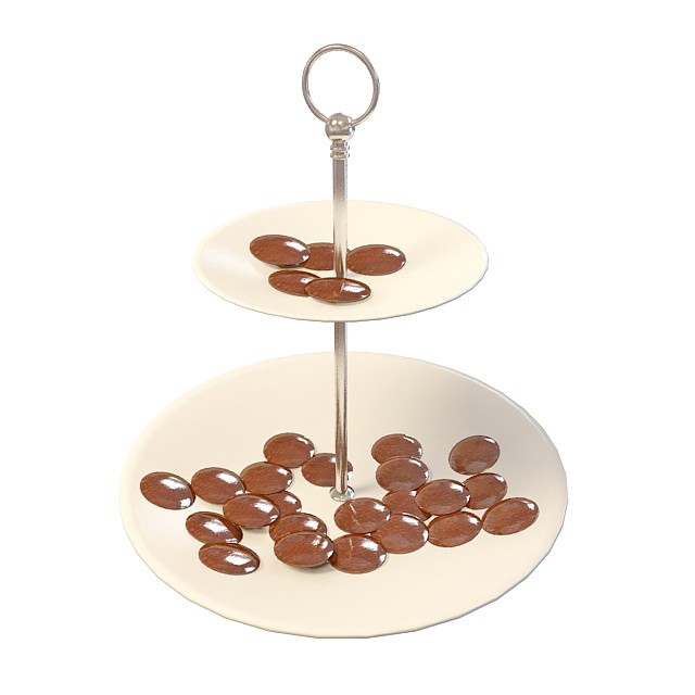 Chocolate bean on plate 3d rendering