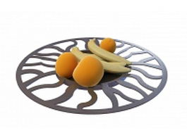 Banana apple peach on plate 3d model preview