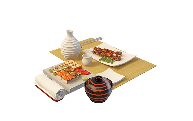 Japanese food cuisine 3d rendering