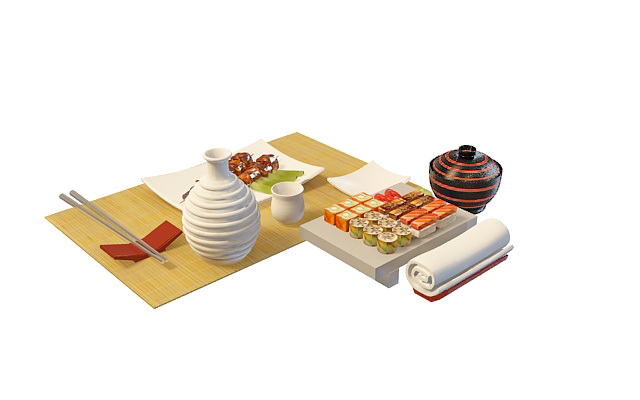 Japanese food cuisine 3d rendering