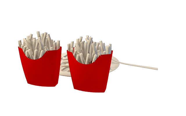 French Fries bag and plate 3d rendering