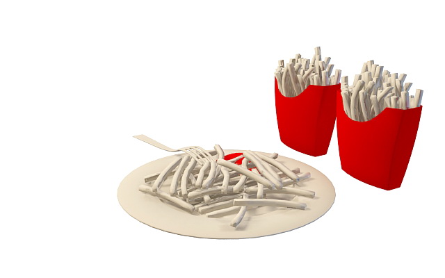 French Fries bag and plate 3d rendering