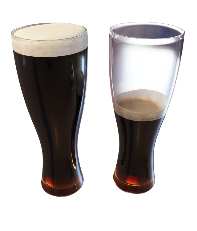 Two glasses of black beer 3d rendering