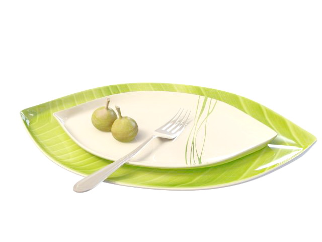 Mango plate with fork 3d rendering
