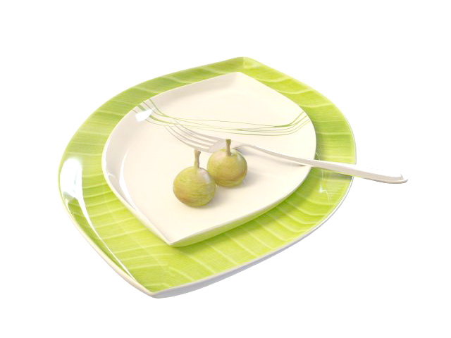 Mango plate with fork 3d rendering