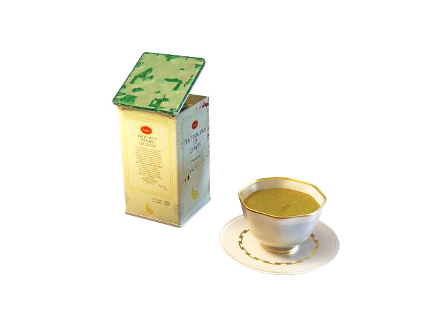 Tea box and cup 3d rendering