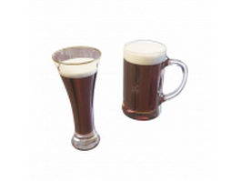 Beer glass and mug with froth 3d model preview