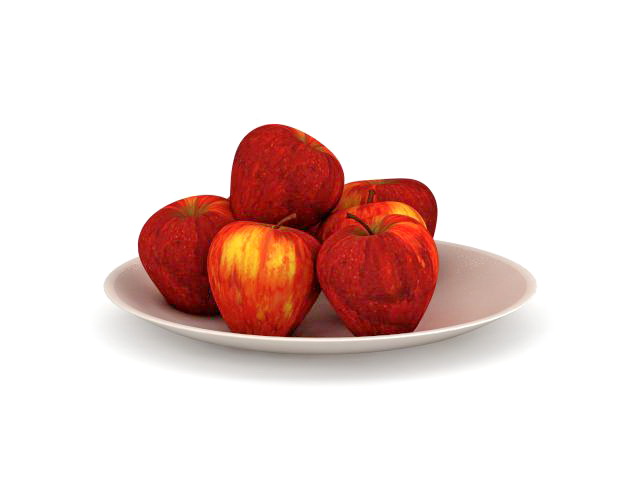 Red apple on plate 3d rendering