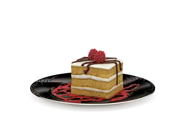 Piece of cake on plate 3d rendering