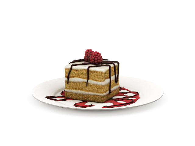Piece of cake on plate 3d rendering