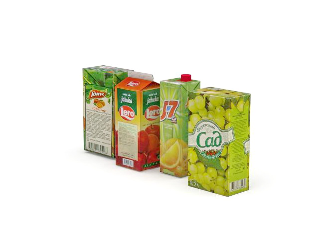 Packed juice drink boxes 3d rendering