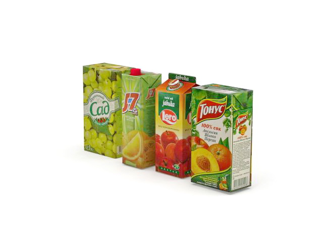 Packed juice drink boxes 3d rendering