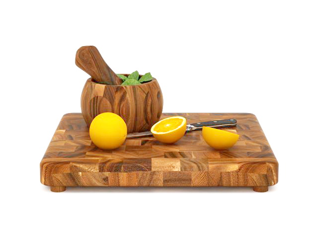 Lemon and cutting board 3d rendering