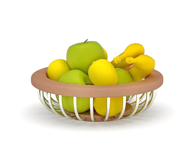 Apple banana basket 3d rendering