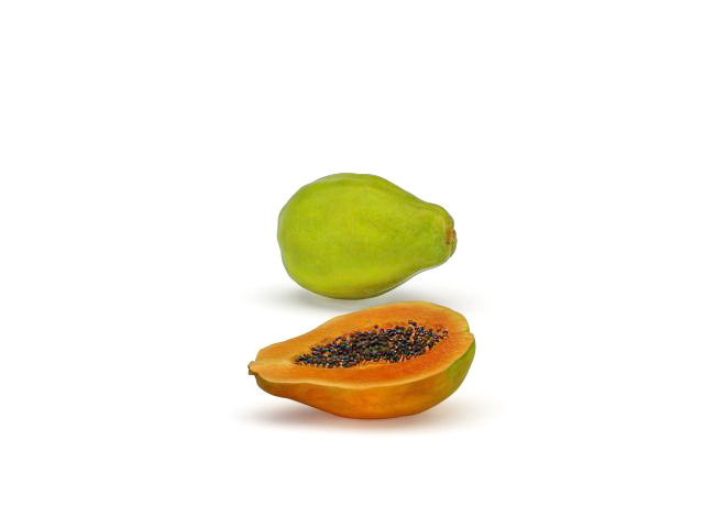 Papaya with cross section 3d rendering