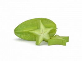 Fresh green starfruit with slices 3d model preview