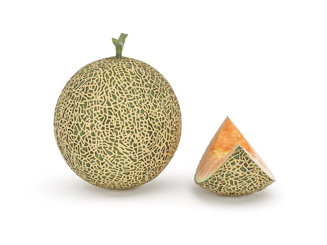 Cantaloupe with slice 3d rendering