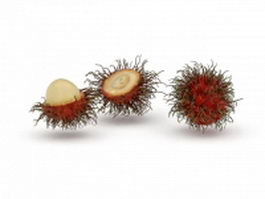 Rambutan fruits and peeled rambutan 3d preview