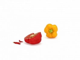Whole and halved bell pepper 3d preview
